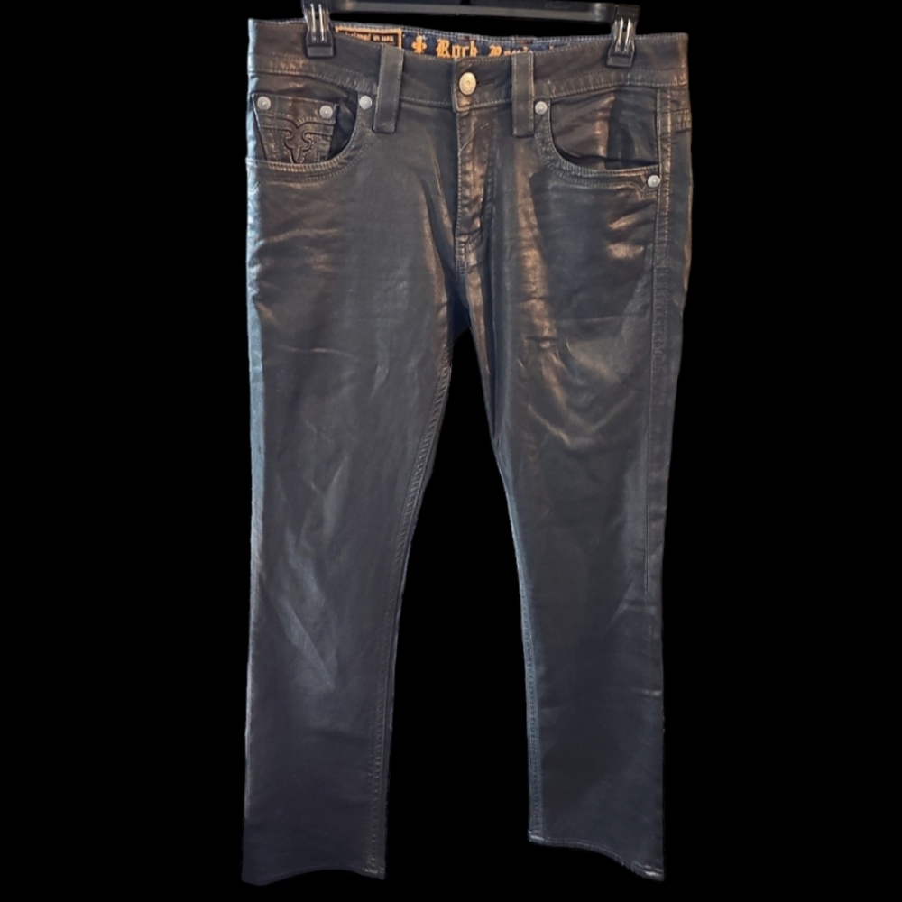 💥Rock Revival (Straight Fit) Black Biker Jeans. Men's Size: W34x34L - Picture 14 of 16